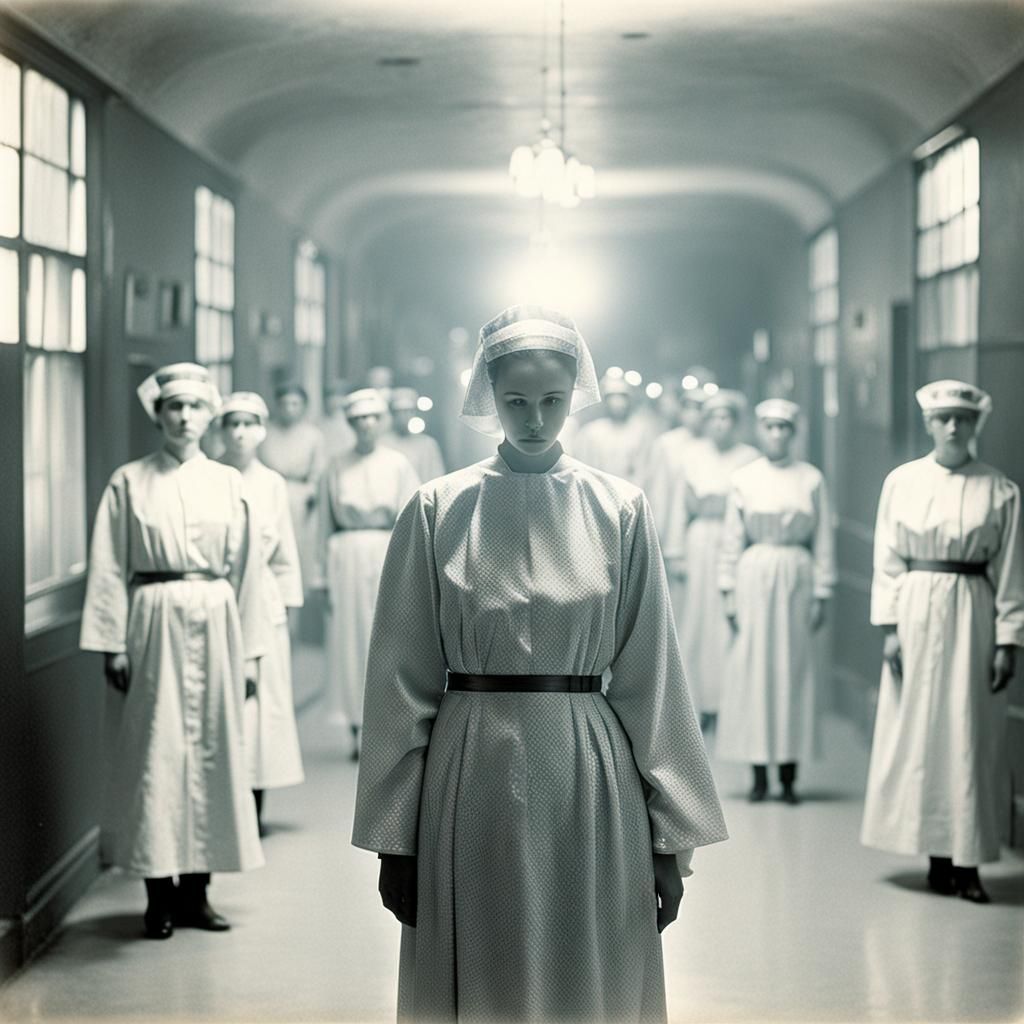 Vintage Hologram of Fractured Faces in Hospital