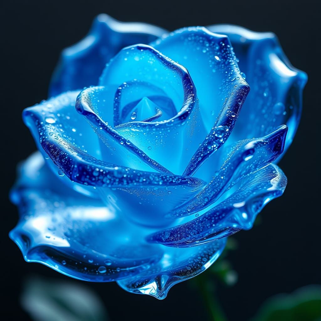 Crystal Blue Rose: Glass Sculpture Fantasy Art