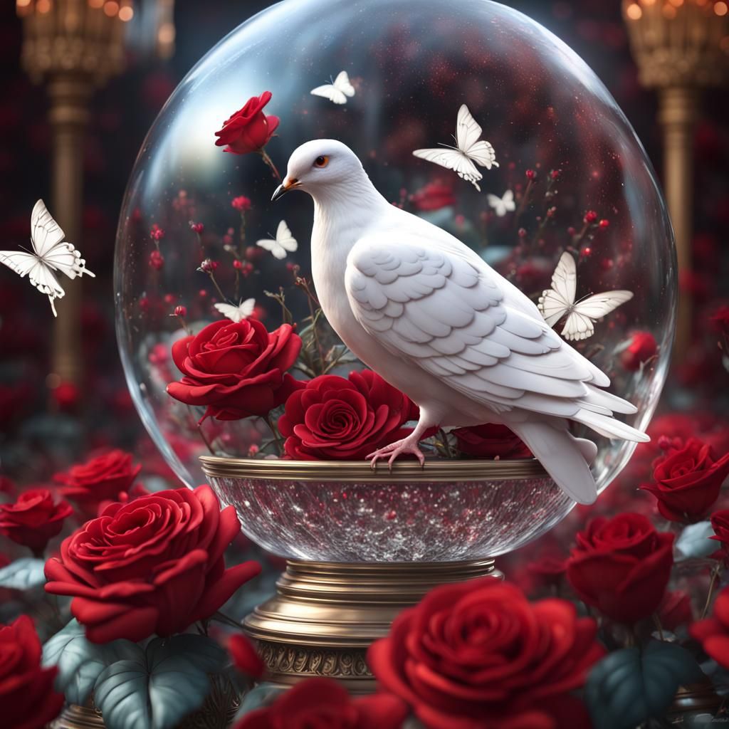Dove and Roses in Crystal Ball, Fantasy Art