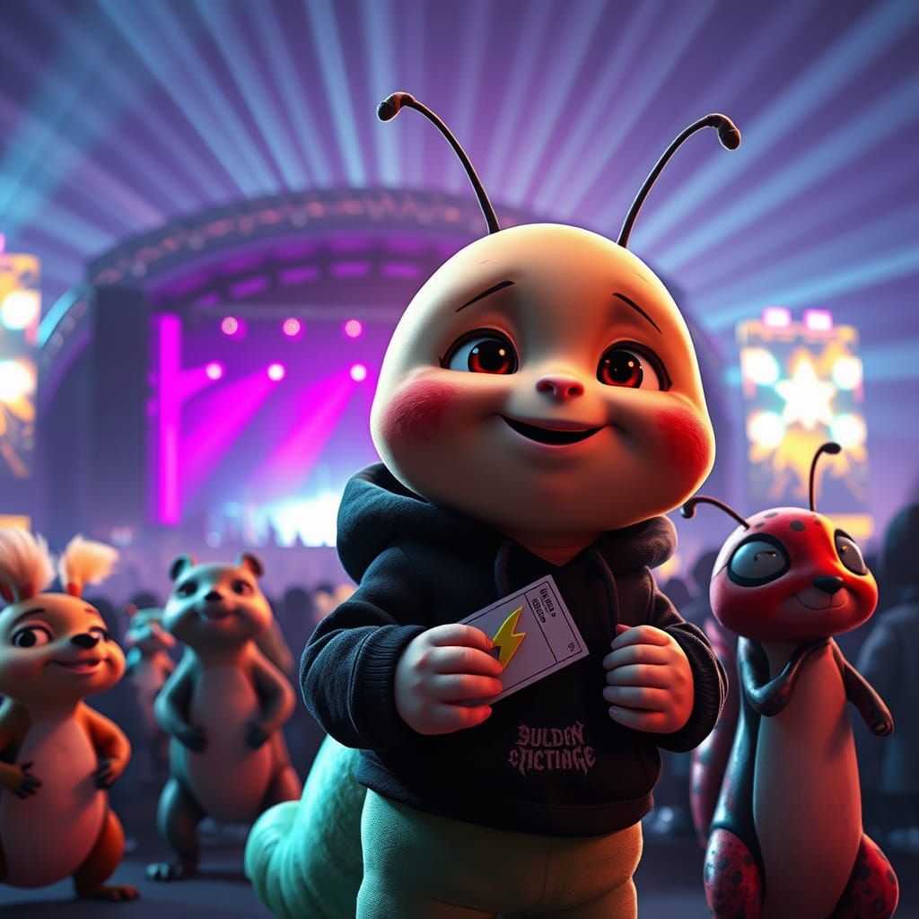 Pixar-Style Caterpillar at Heavy Metal Concert