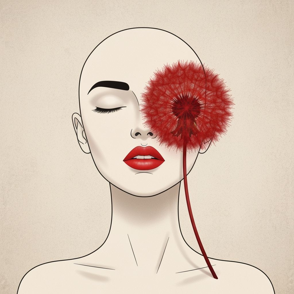 Minimalist Portrait with Red Dandelion in Surreal Style