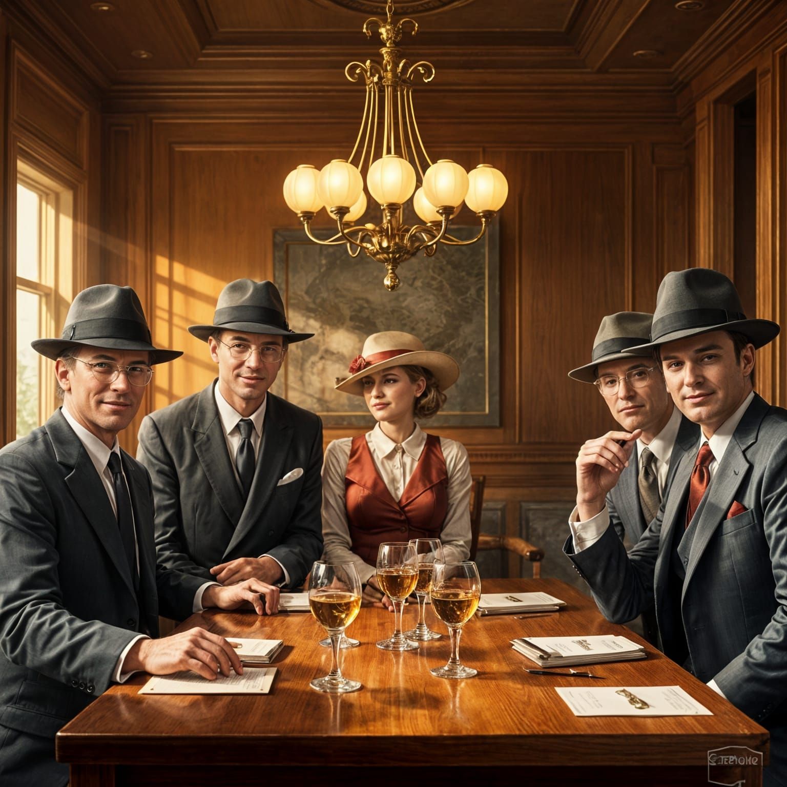 Elegant 1940s Card Game with Whiskey and Style