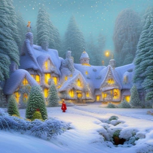 Fantasy Snow Forest House in Hyperrealistic 19th Century Sty...