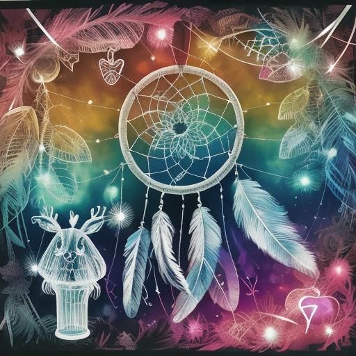 Surreal Child's Crayon Drawing with Rainbow Bunny