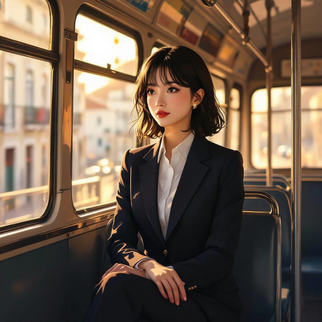 Asian Woman on Lisbon Bus, Anime Style