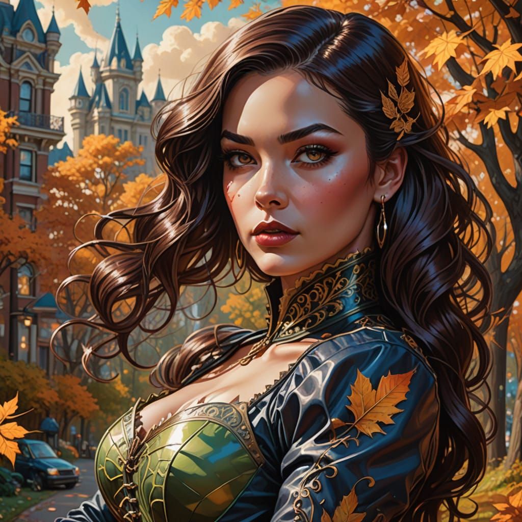 Elegant Autumn Goddess in Victorian-Inspired Corset