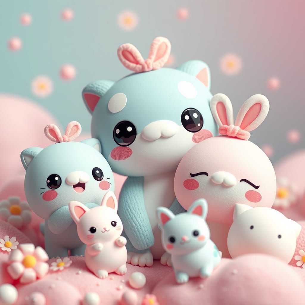 Pastel Kawaii Scene in Playful Style