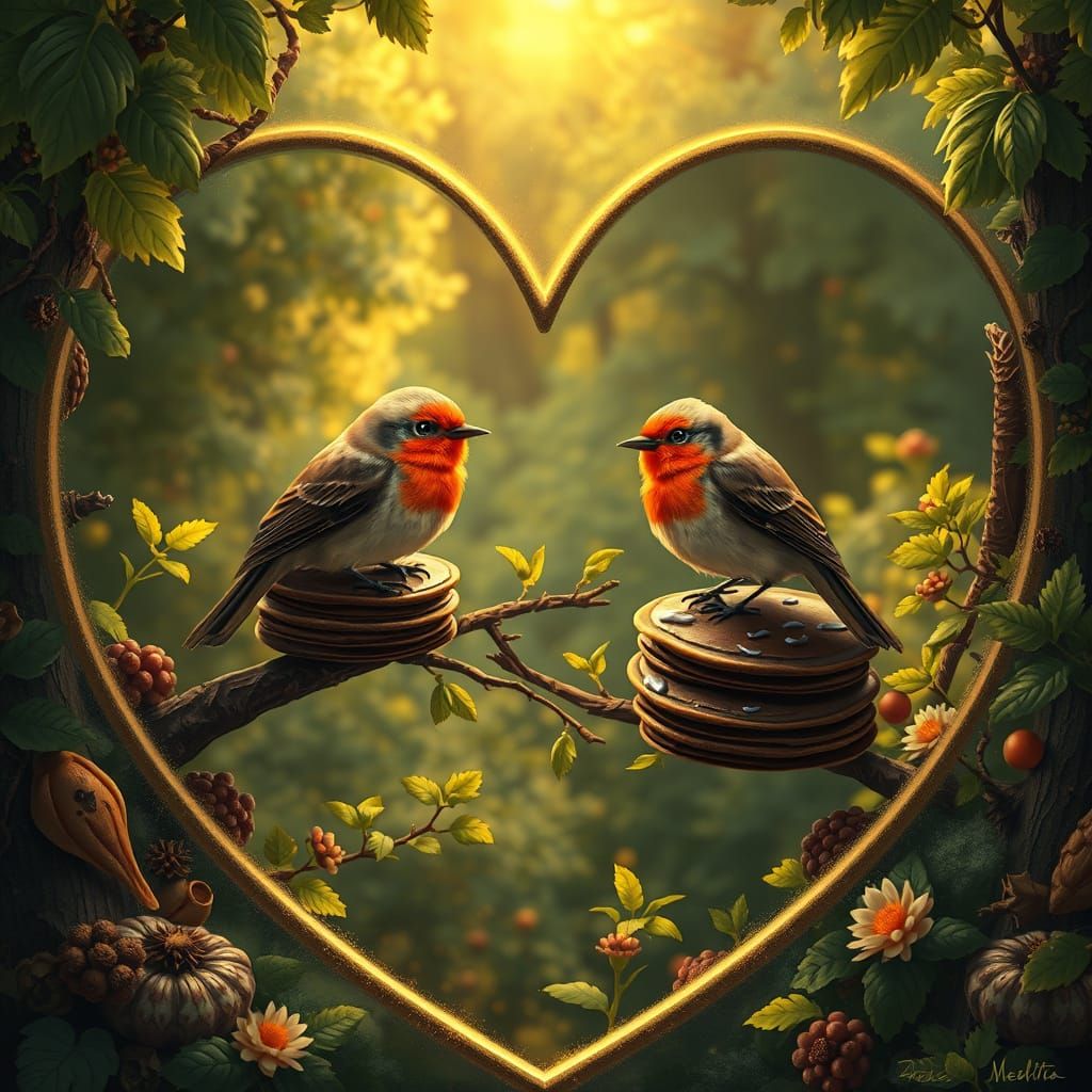Surreal Nature Scene with Birds and Chocolate Pancakes in a ...