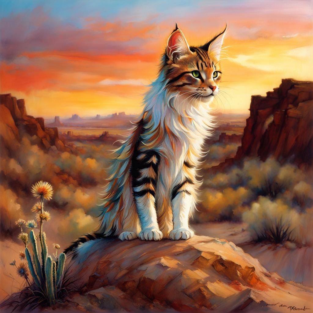 Colorful Desert Cat Portrait in Fantasy Style