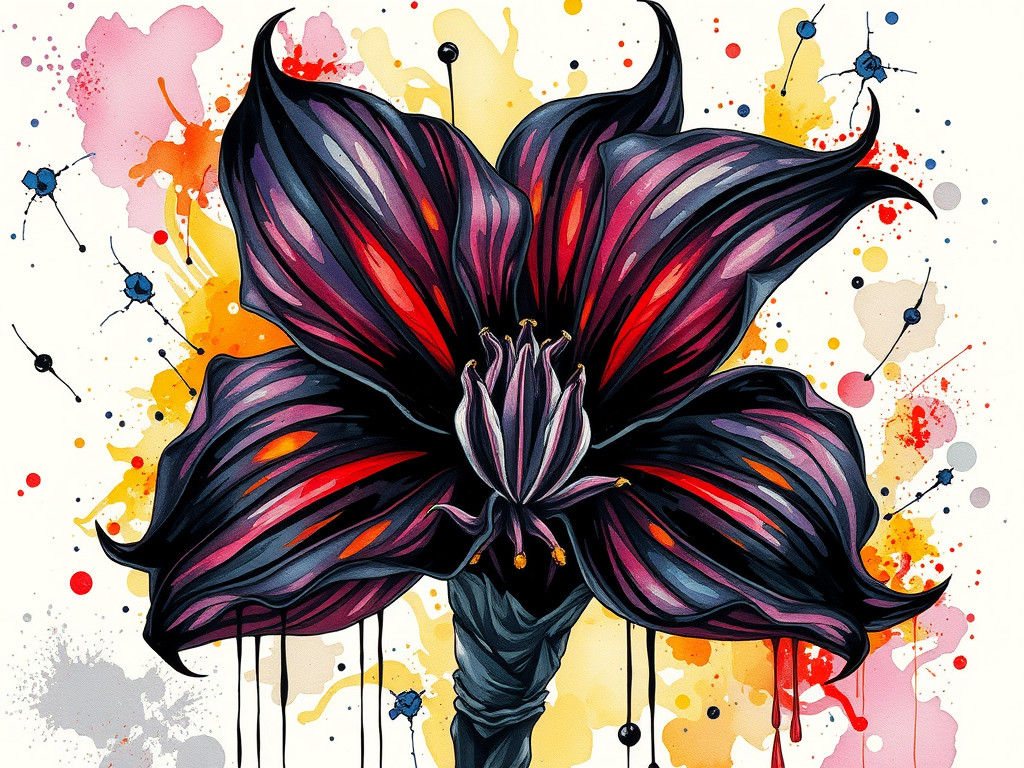 Gothic Amaryllis in Expressive Watercolor and Ink