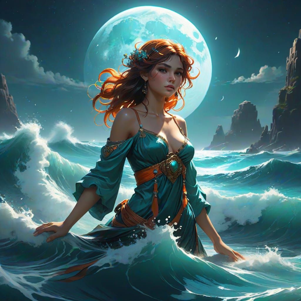 Moonlit Torrid Seas in Vivid Digital Art