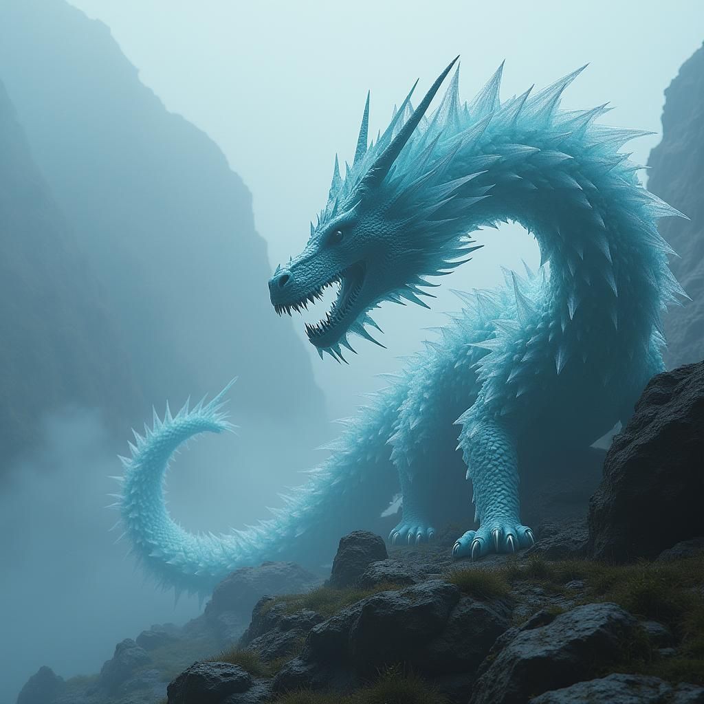 Majestic Crystal Dragon in Cinematic Landscape