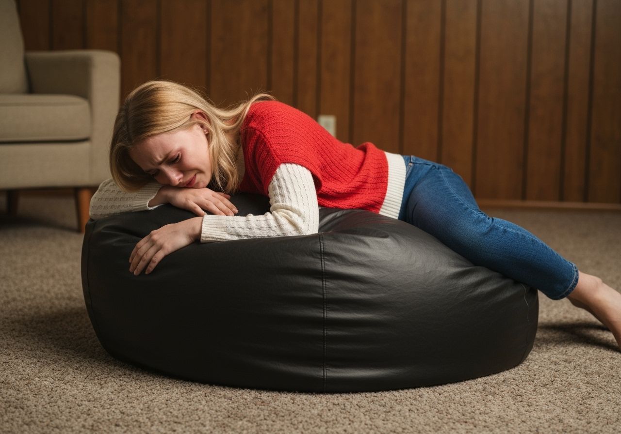 Heartbroken Woman Weeping in 70s Den: Hyperrealistic Photo