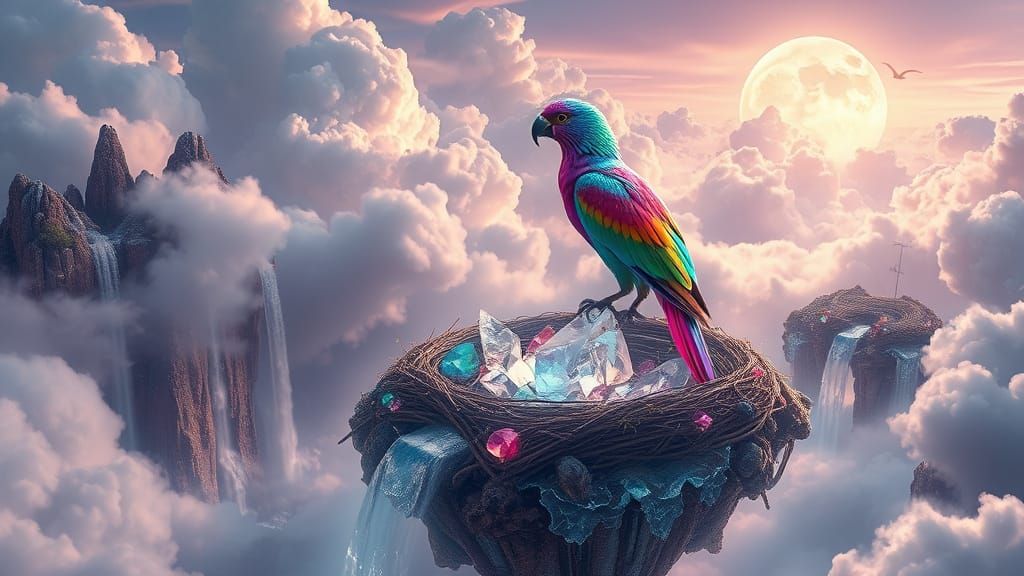 Luminescent Bird in Dreamlike, Surreal Landscape