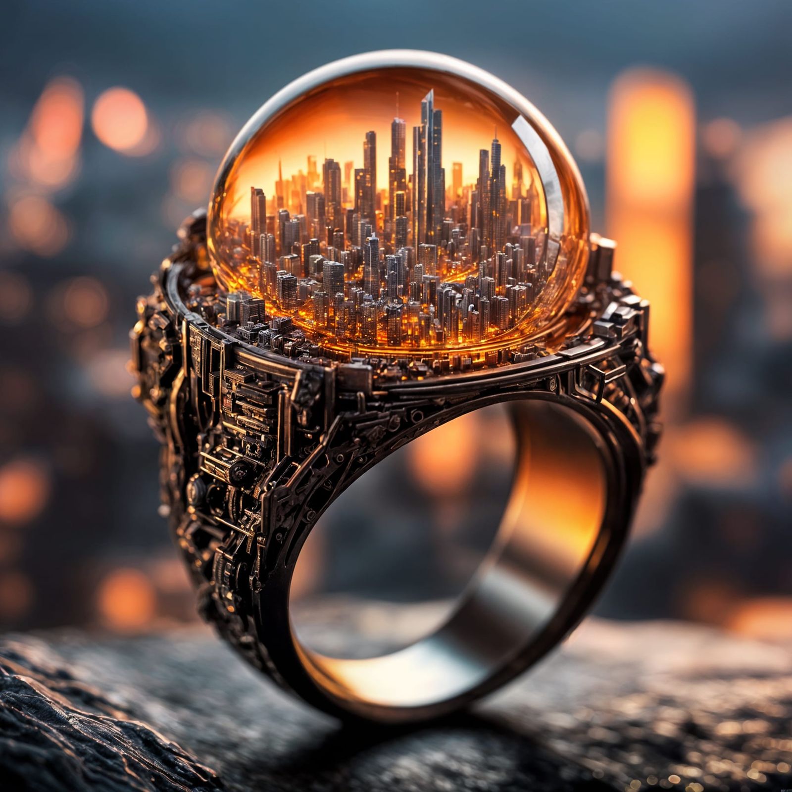 Cyberpunk City Sunset Inside a Ring
