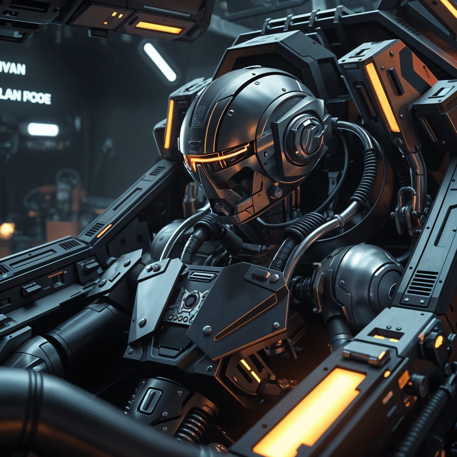 Gritty Futuristic Machine Cockpit in High-Contrast Detail