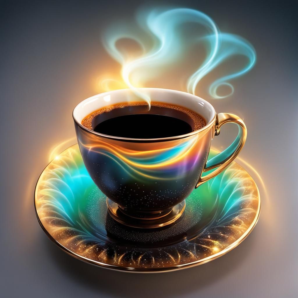Whimsical Coffee Cup with Magical Aura in 3D