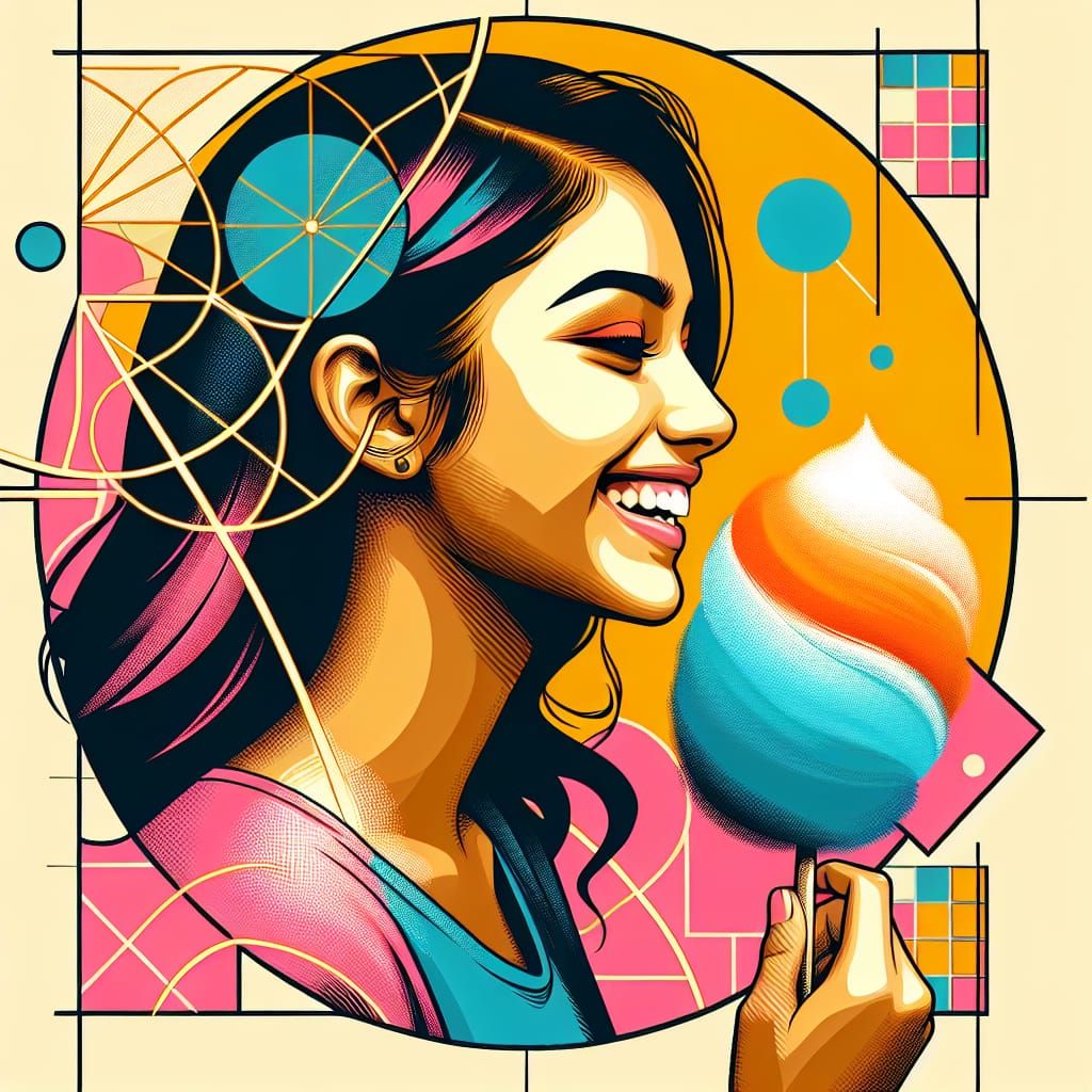Cheerful Girl with Fairy Floss in Pop Art Style