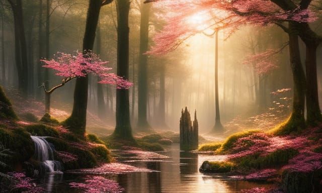 Cosmic Cherry Blossoms in Dripping Ink Style