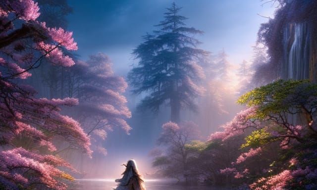 Cosmic Cherry Blossoms in Ethereal Style