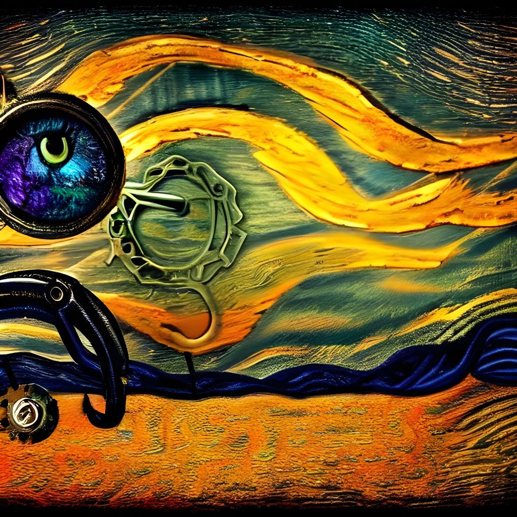 Steampunk Engine in Expressionist Style at Golden Hour