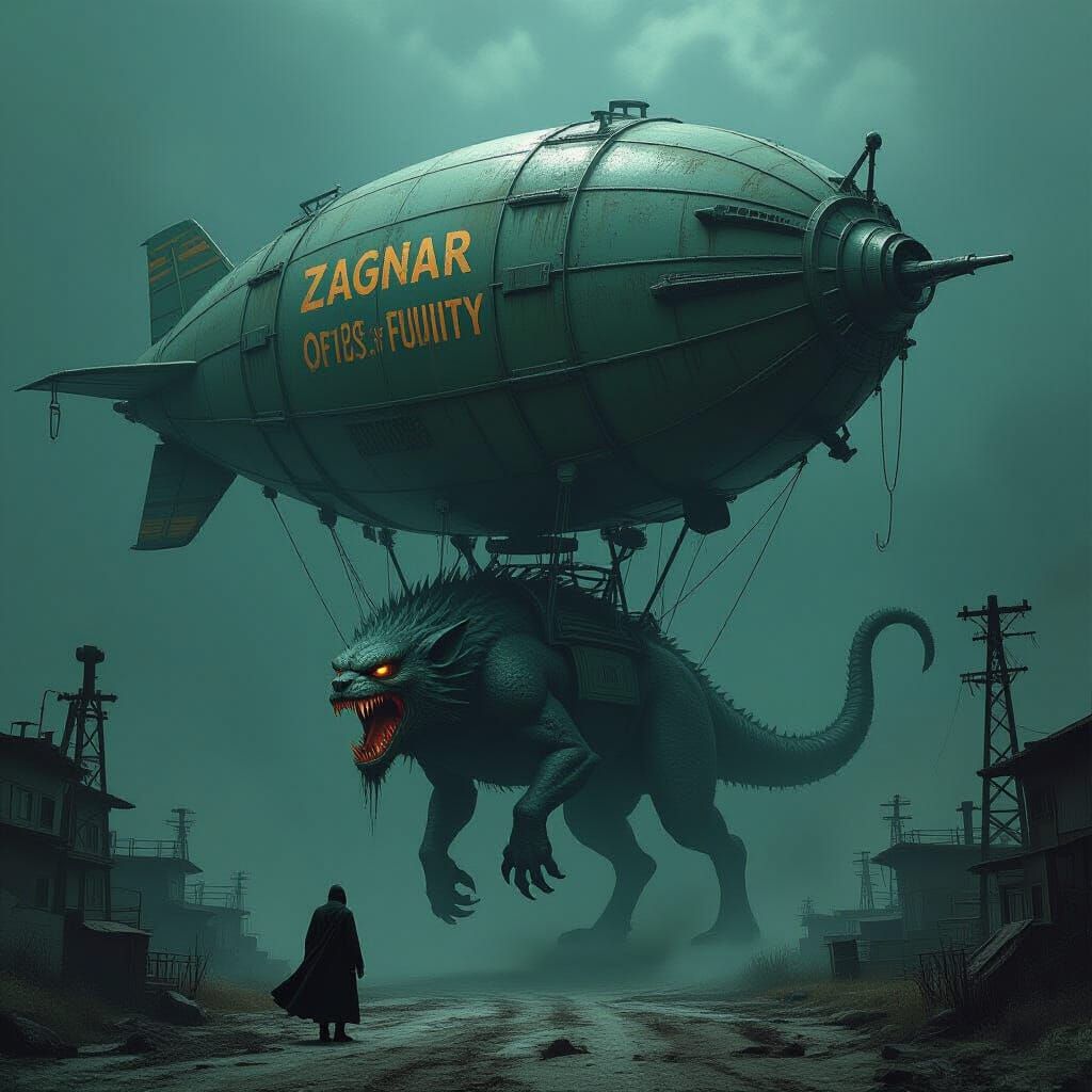 Blimp Hauling Zagnar in Biomechanical Style