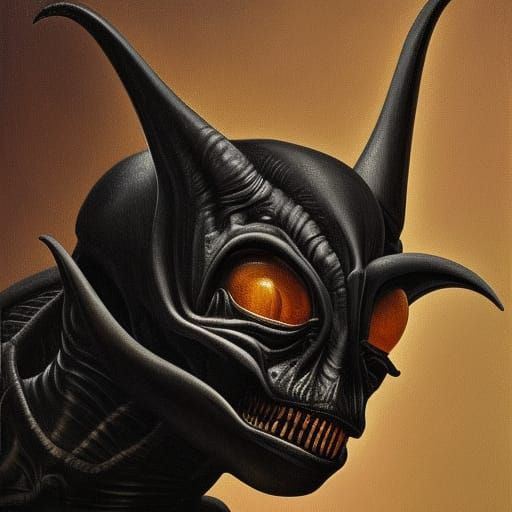 Hyperrealistic Bat-like Alien in Oil Painting