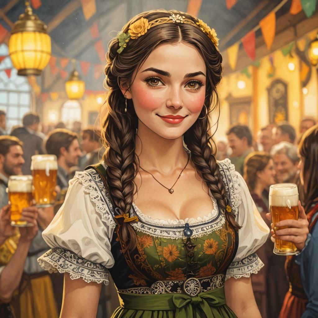 Oktoberfest Girl in Edward Gorey-Inspired Illustration