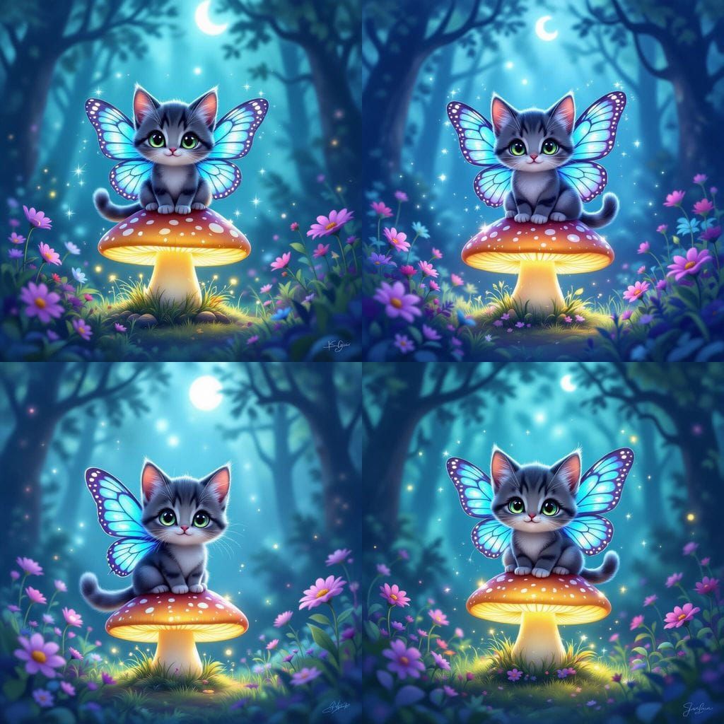 Cat Fairy in Mystical Forest: Digital Illustration