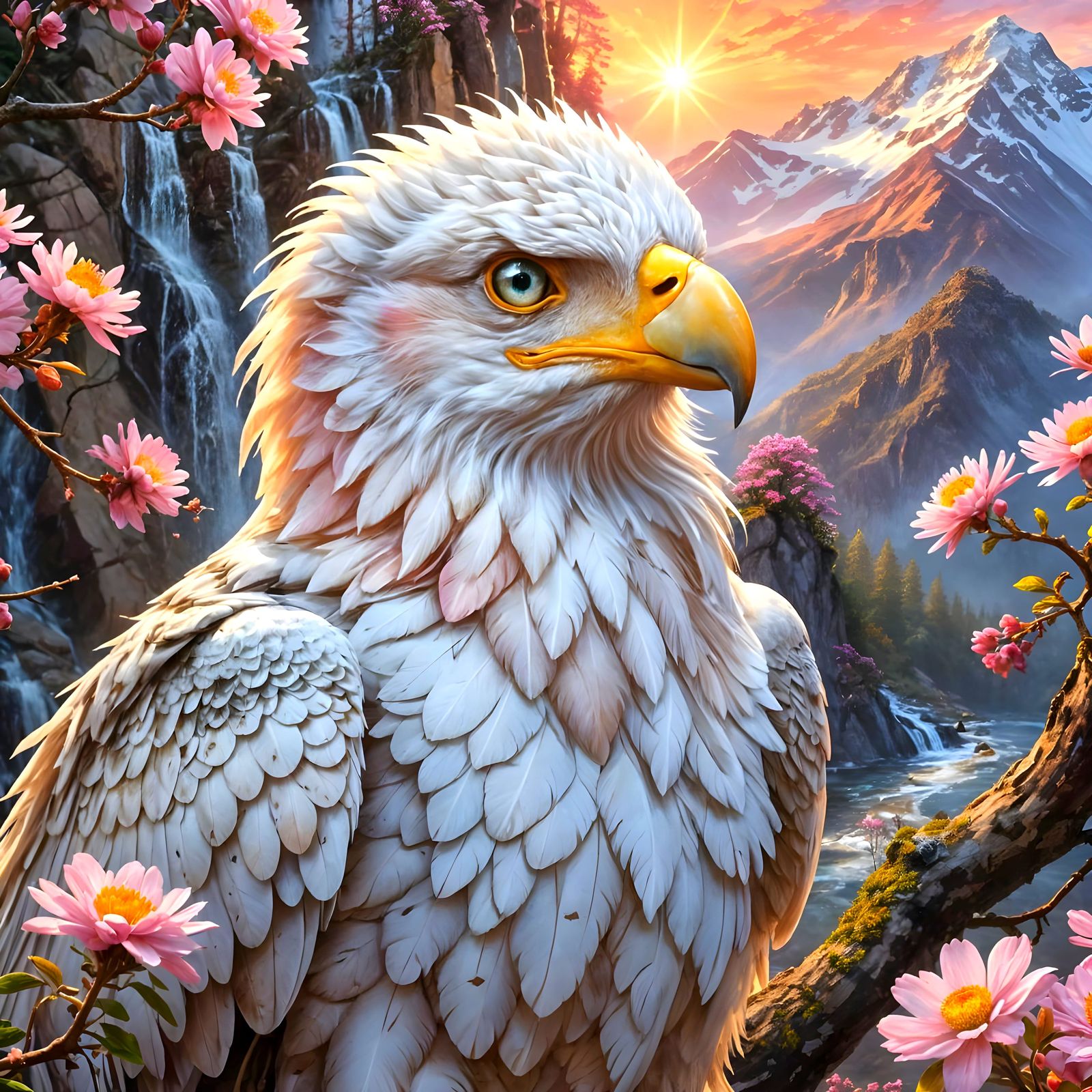 Majestic Snowy Eagle in Impressionist Oil Painting