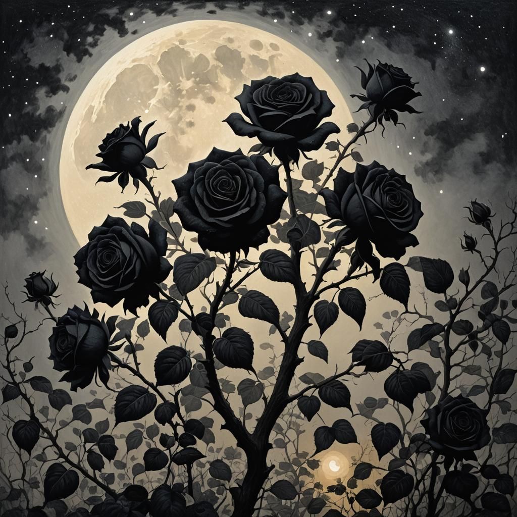 Eerie Pointillist Arbor of Black Roses