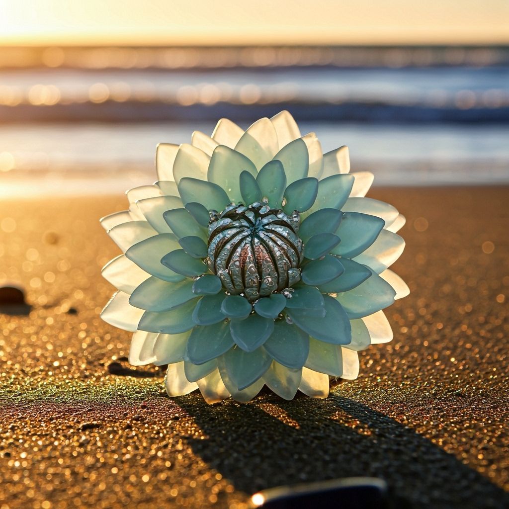 Sea Glass Dahlia Sculpture on Beach