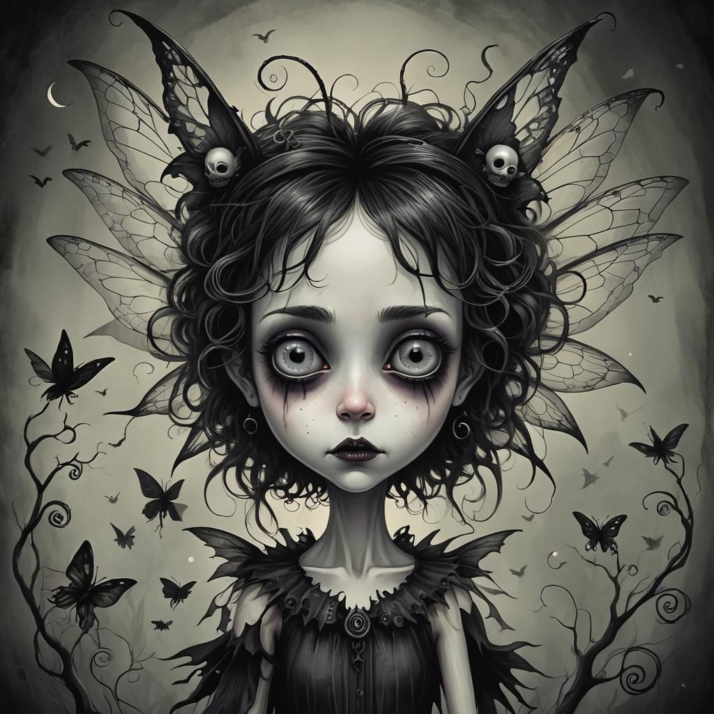Creepy Fairy in Tim Burton Digital Illustration