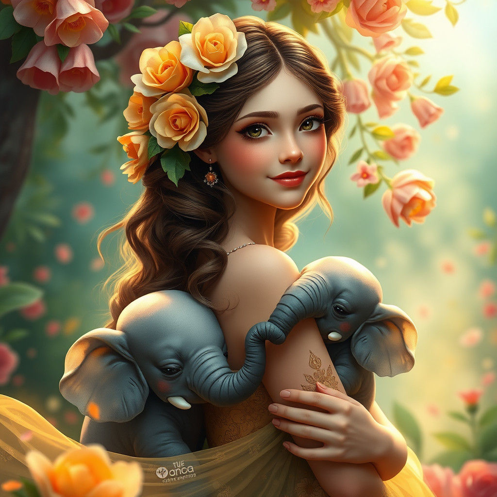 Fantasy Flower Girl Portrait in Art Nouveau Style