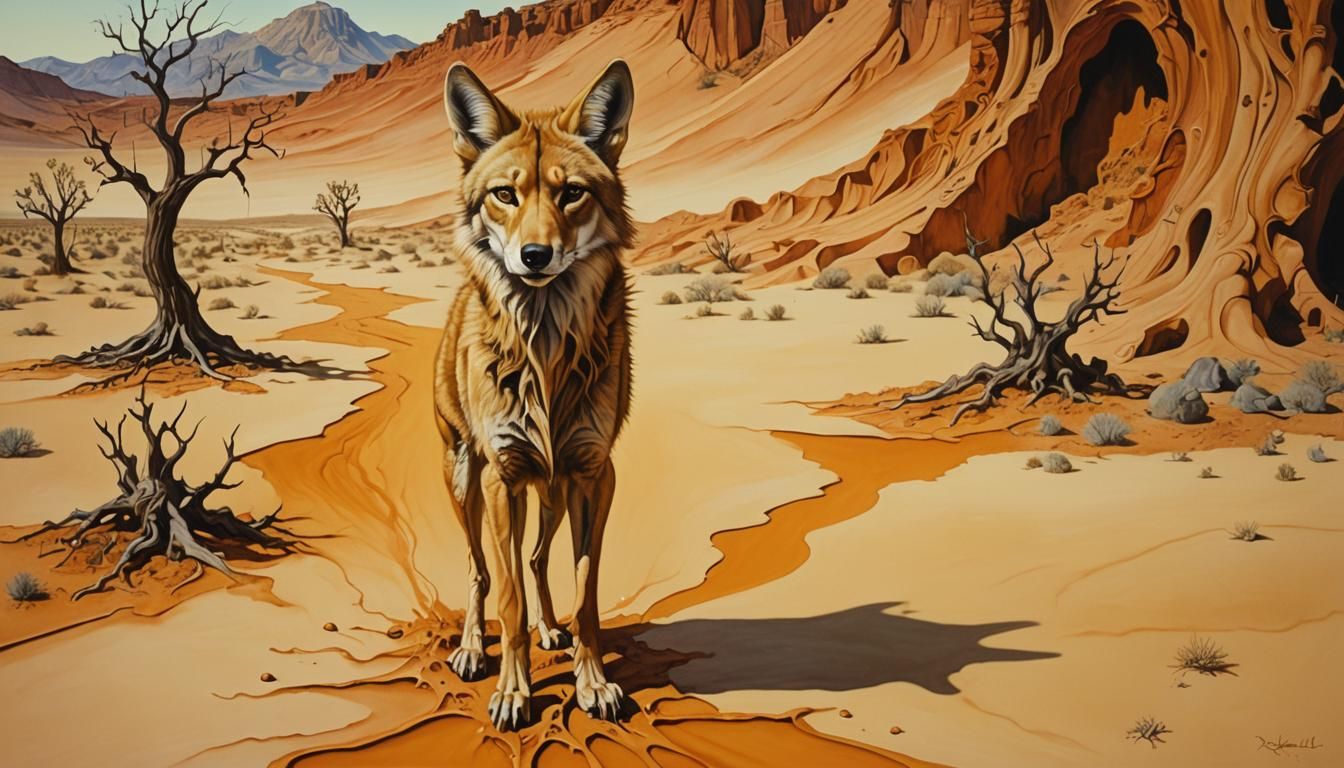 Surreal Desert Coyote in Dreamlike Oil Painting