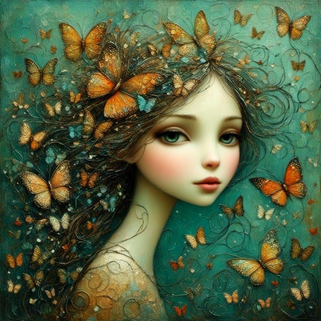 Dreamlike Woman-Butterfly in Art Brut Style