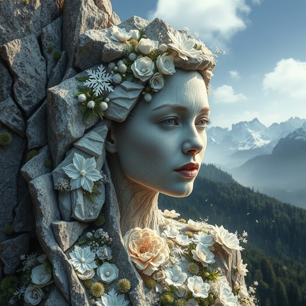 Surreal Swiss Goddess Emerges from Alpine Landscape