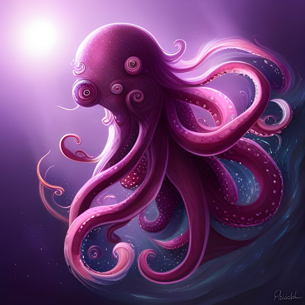 Purple Octopus in Galaxy Ocean: 8k Detailed Portrait
