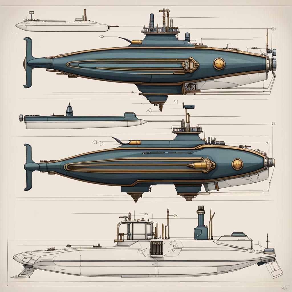 Futuristic Submarine with Gatling Gun