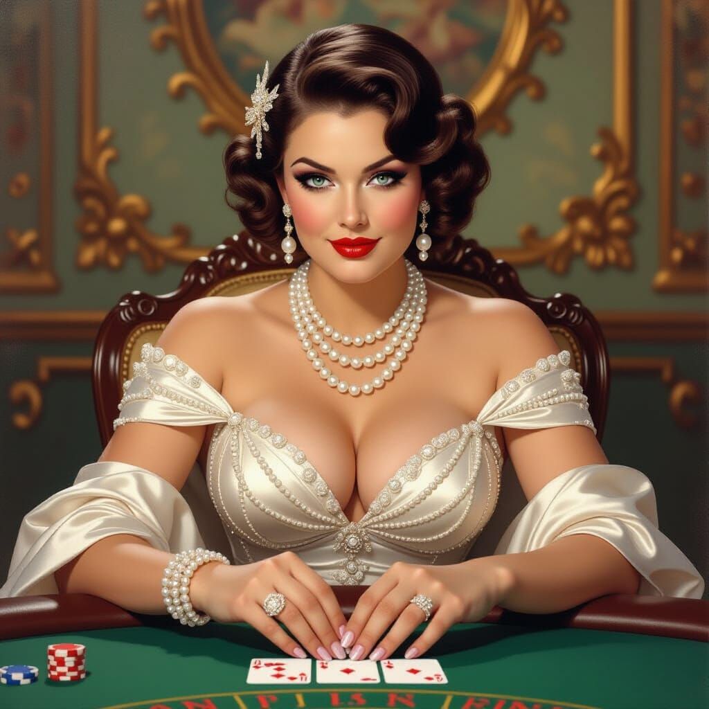 Opulent Woman Plays Poker in Rococo Style
