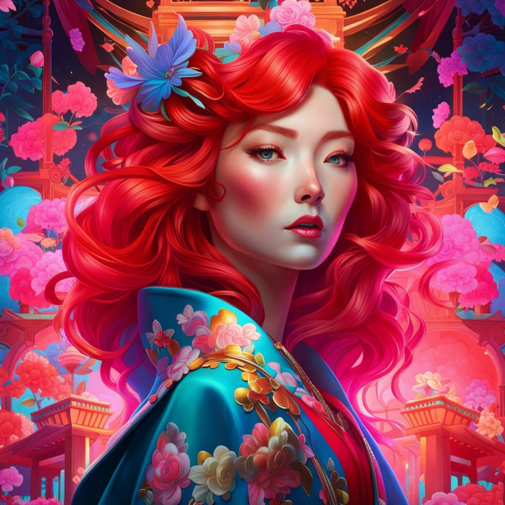 Vibrant Rococo Portrait of Red-Haired Woman