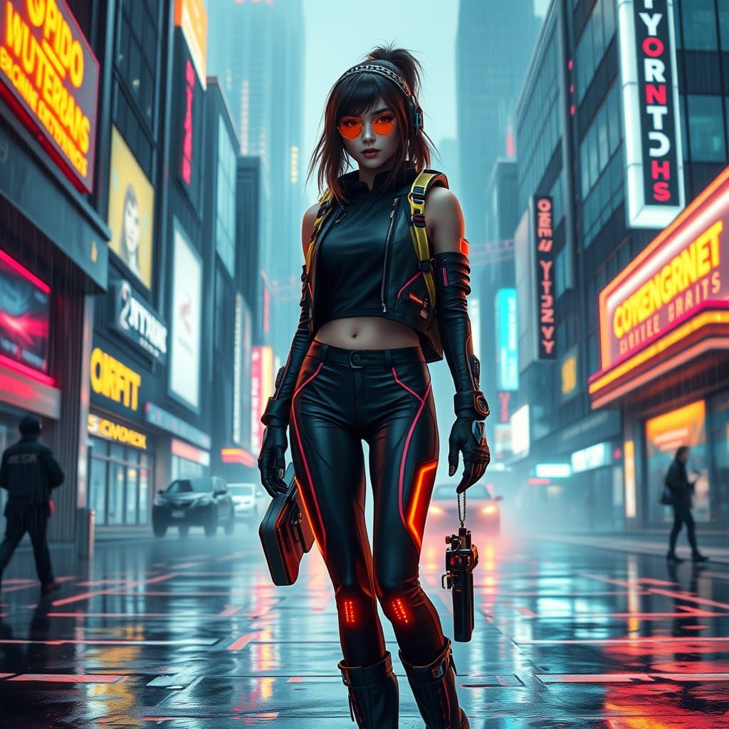 Cyberpunk Girl in Futuristic Cityscape