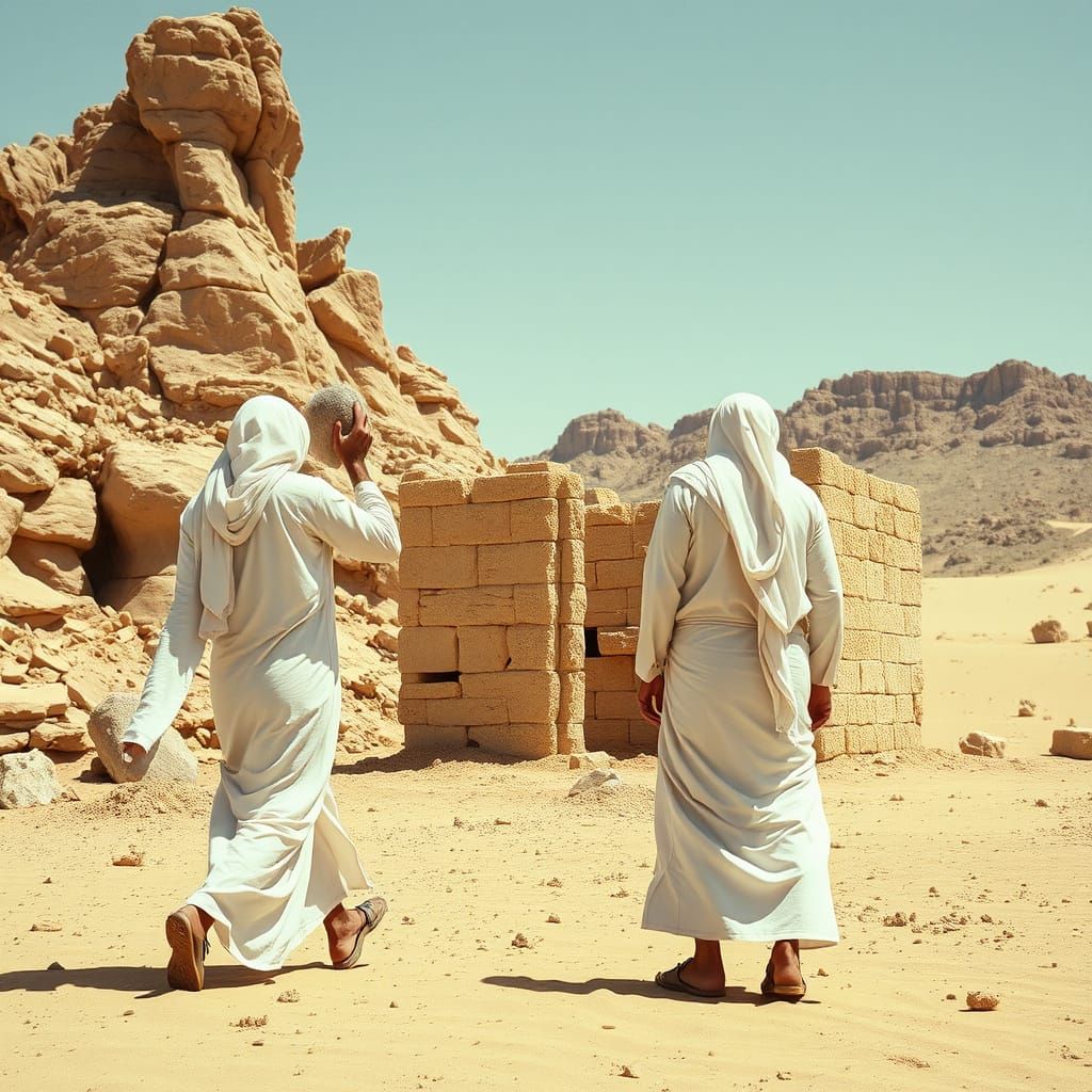 Desert Construction Scene in Traditional Arab Style