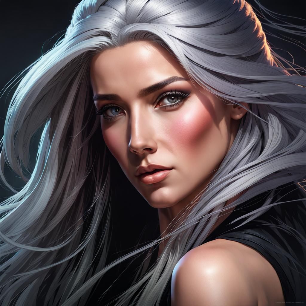 Woman with Grey Hair, Hyperdetailed Digital Portrait