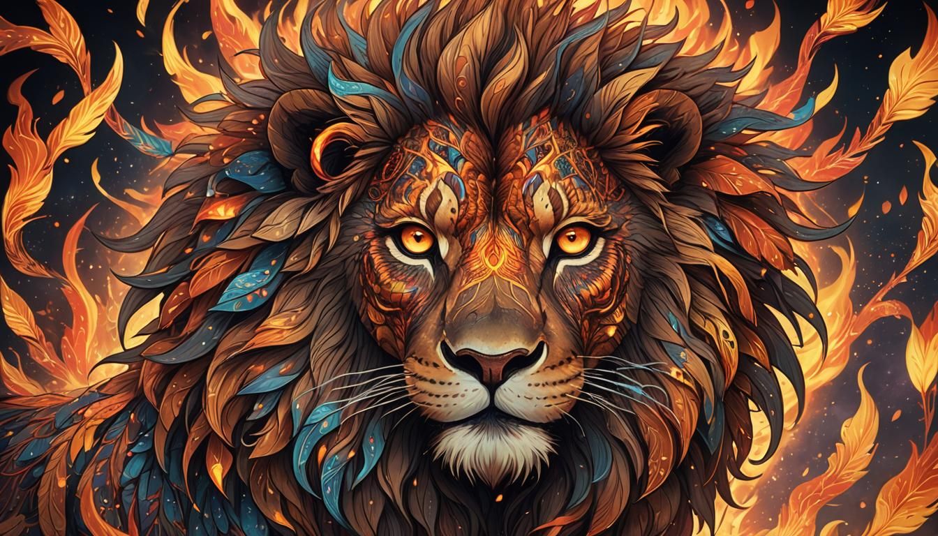 Anime Lion with Fiery Eyes: Concept Art