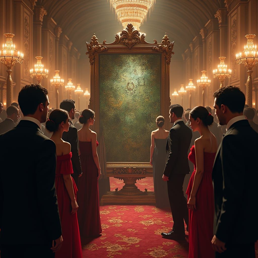 Ornate Ballroom: Guests and Mystical Mirror