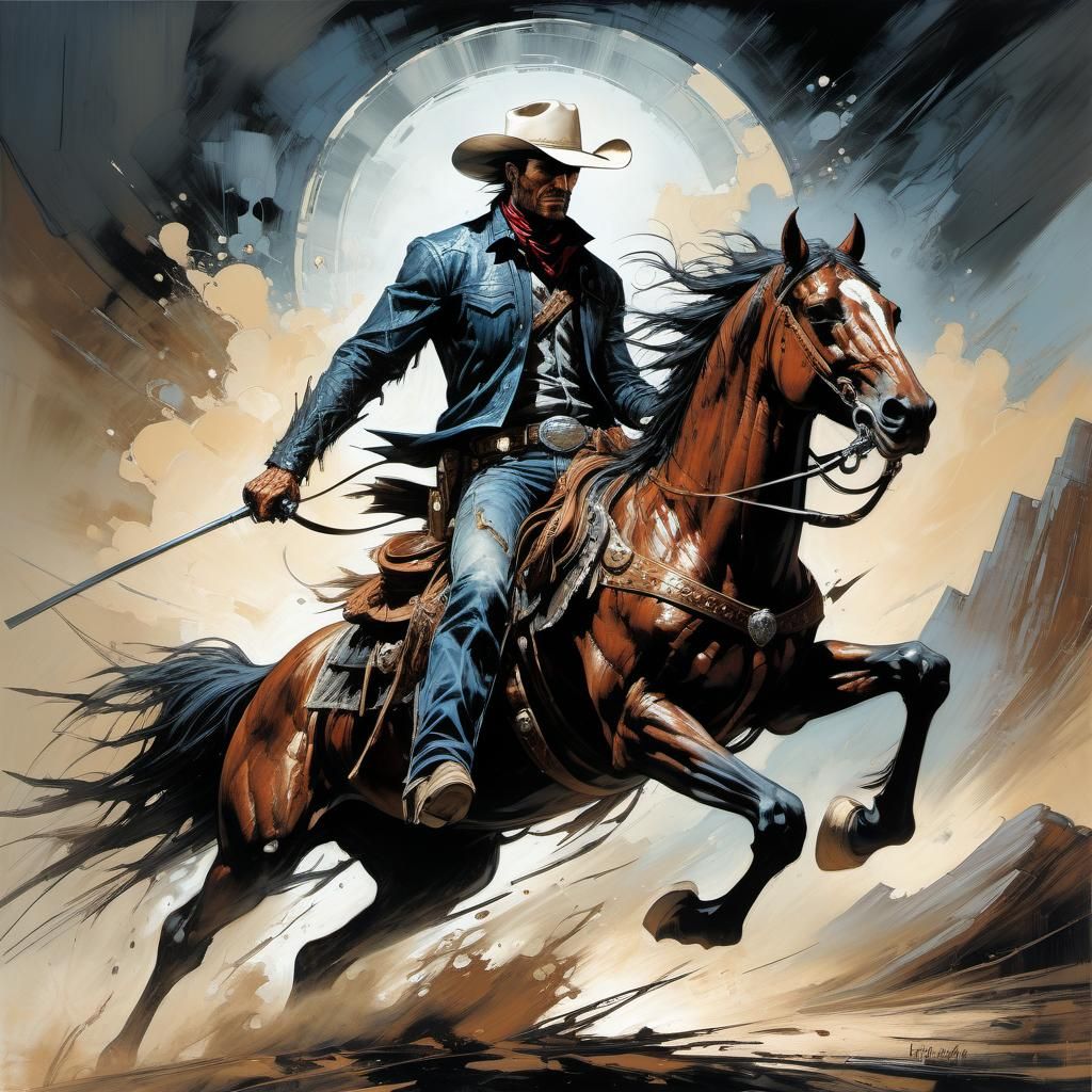 Cowboy on Horseback as Impasto Comic Art