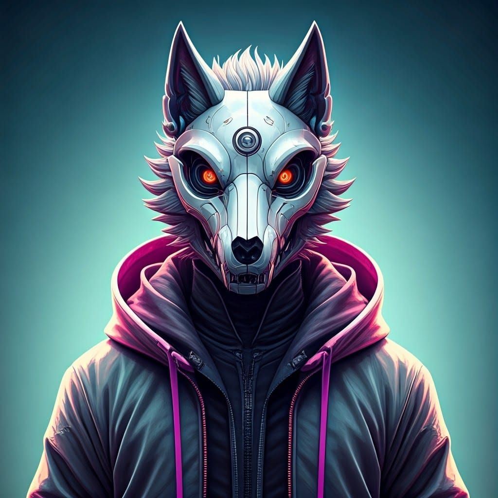 Futuristic Synth Wolf in Comic Book Art Style
