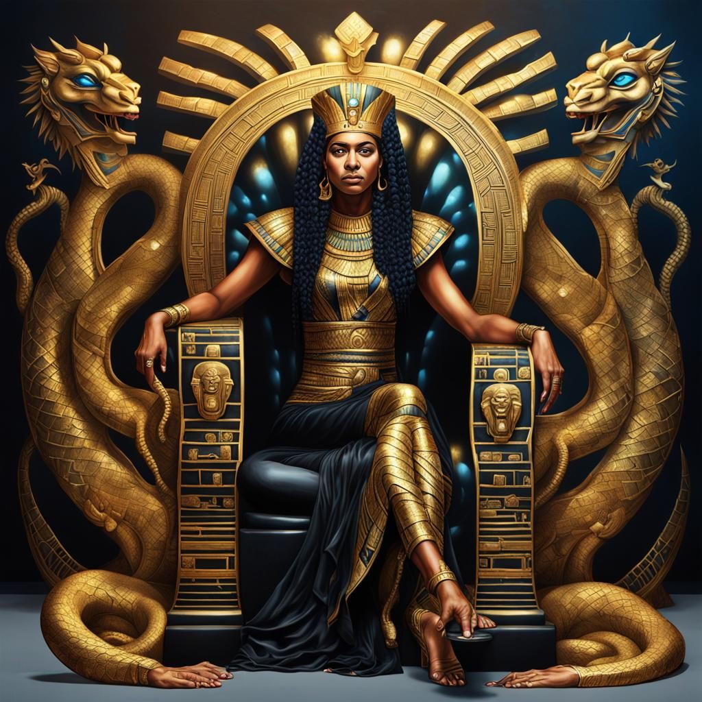 Egyptian Queen on Serpent Throne: Hyperrealistic Graffiti Ar...