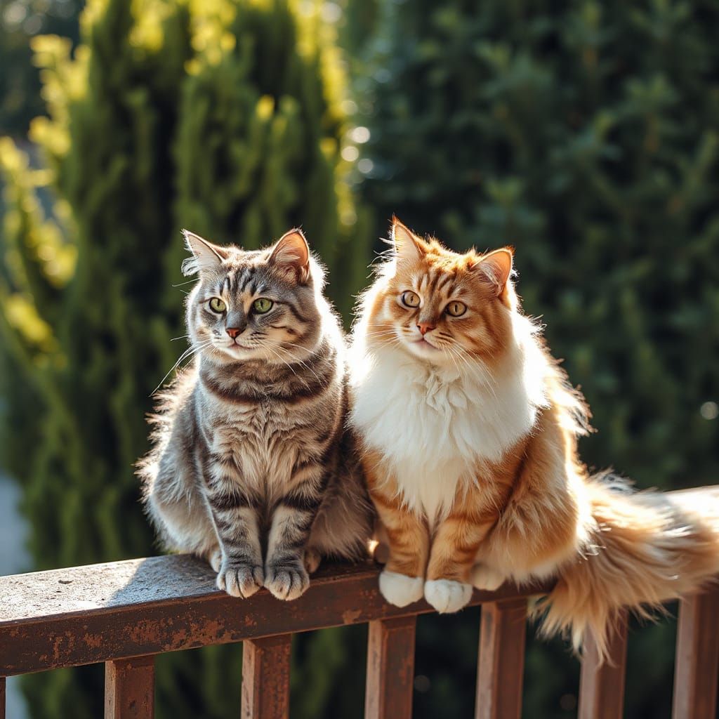 Feline Duo Gaze Out at Vibrant Spring Scene